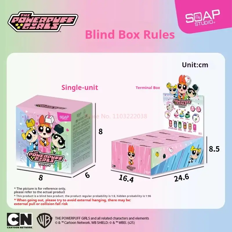 The Powerpuff Girls Fingertip Keycap صندوق أعمى لطيف أنيمي اكسسوارات زهرة فقاعة الشعر تصميم لعبة الأطفال هدية عيد ميلاد