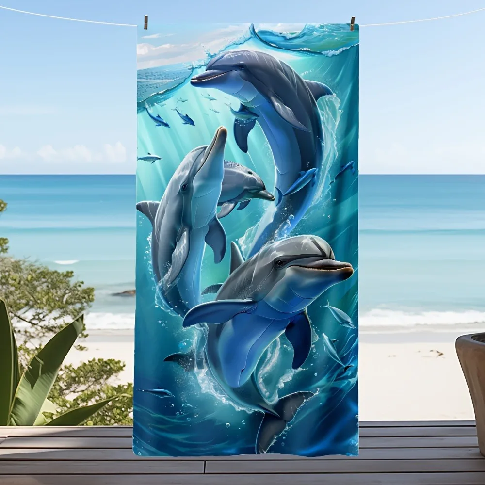 Beach Pool Towel Ocean Dolphin Print Microfiber Quick Dry Large Towel For Holiday Outdoor Activities