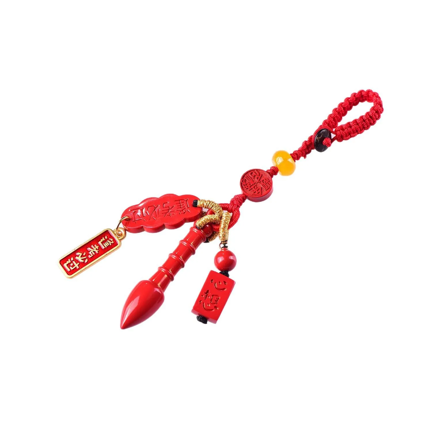 Chinese Style Lucky Cinnabar Exam Success Keychain Classic Chinese Blessing Good Luck Pendant Hand Woven Bag Hanging Ornament