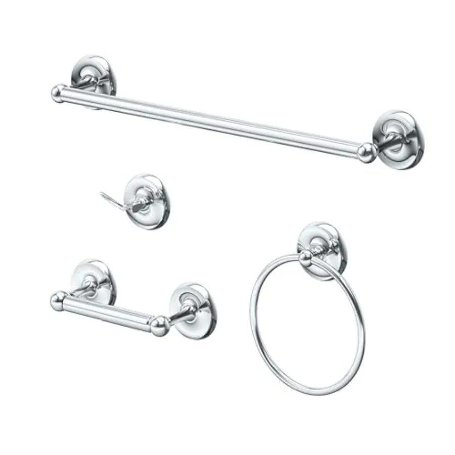 

5070KIT Designer II Bathroom Accessory Set, 4-Piece Wall-Mounted Hardware Kit with 18" Towel Bar, Towel Ring, Robe Hook and Toi