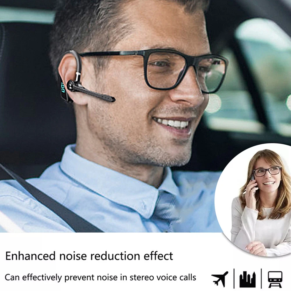 Wireless Headphones with Dual Mic Bluetooth 5.2 Earphone CVC8.0 Noise Cancelling Hands-free Headset Business Earbuds for Driving