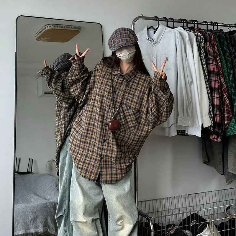 

American Plaid Long-Sleeved Shirt Women Spring Autumn New Niche Design High-End Retro Style Jacket Top