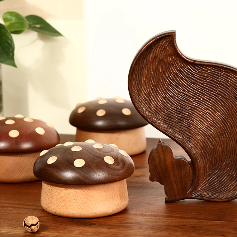 

Black Walnut Mushroom Original Wooden Jar Jewelry Storage Box Entrance Decoration Magnetic Suction Dustproof