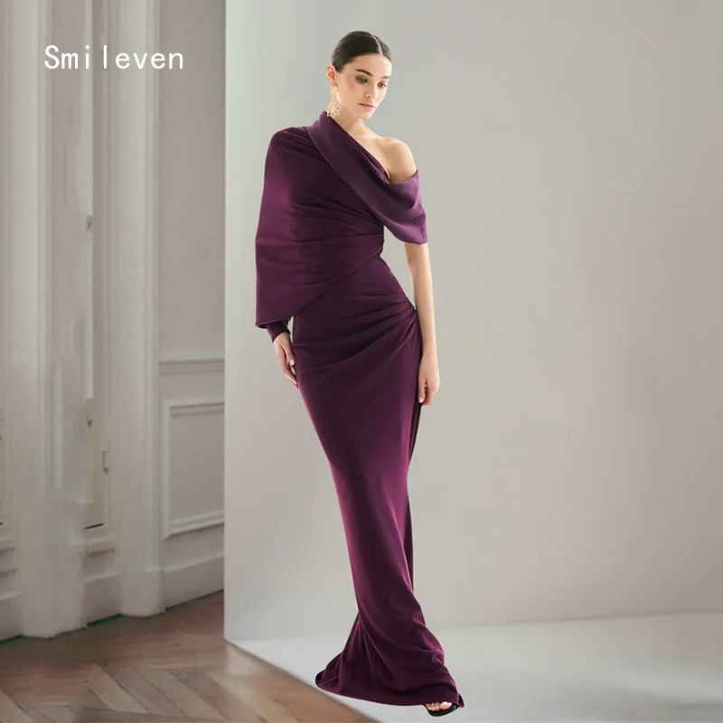 

Smileven Purple Mermaid Prom Dress Half Exposed Shoulder Party Gowns Draped Backless Occassion Dress Customized 2026