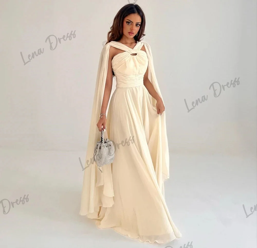 

Lena-Celebrity dresses and floor length sizes available in Chamois satin formal dress shawl evening dress Mecca