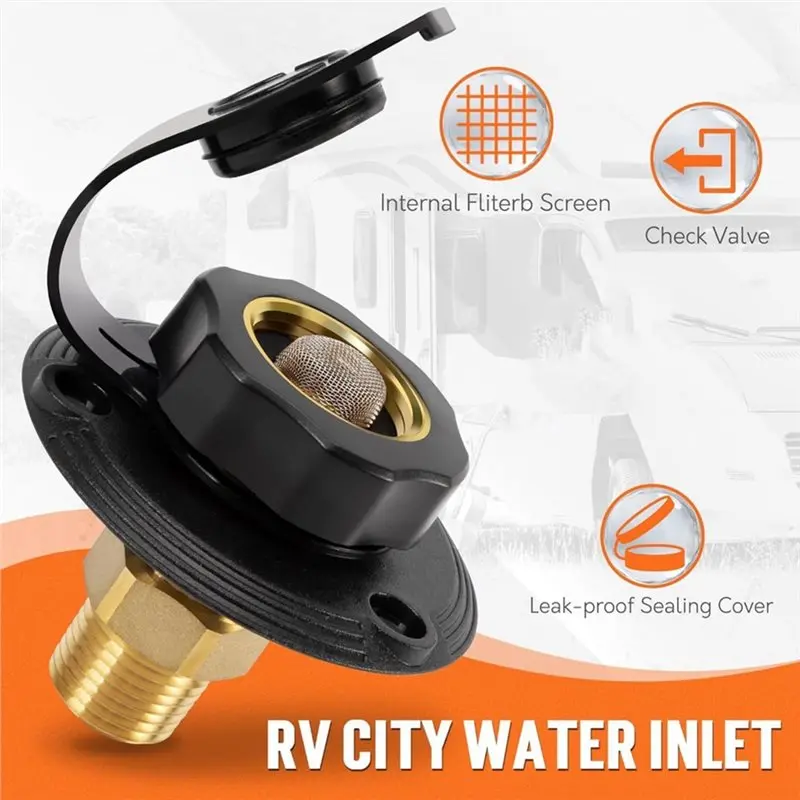 NEW HOT In Stock-RV Water Fill Hose Connector With Check Valve, Brass Threaded RV City Water Inlet Replacement