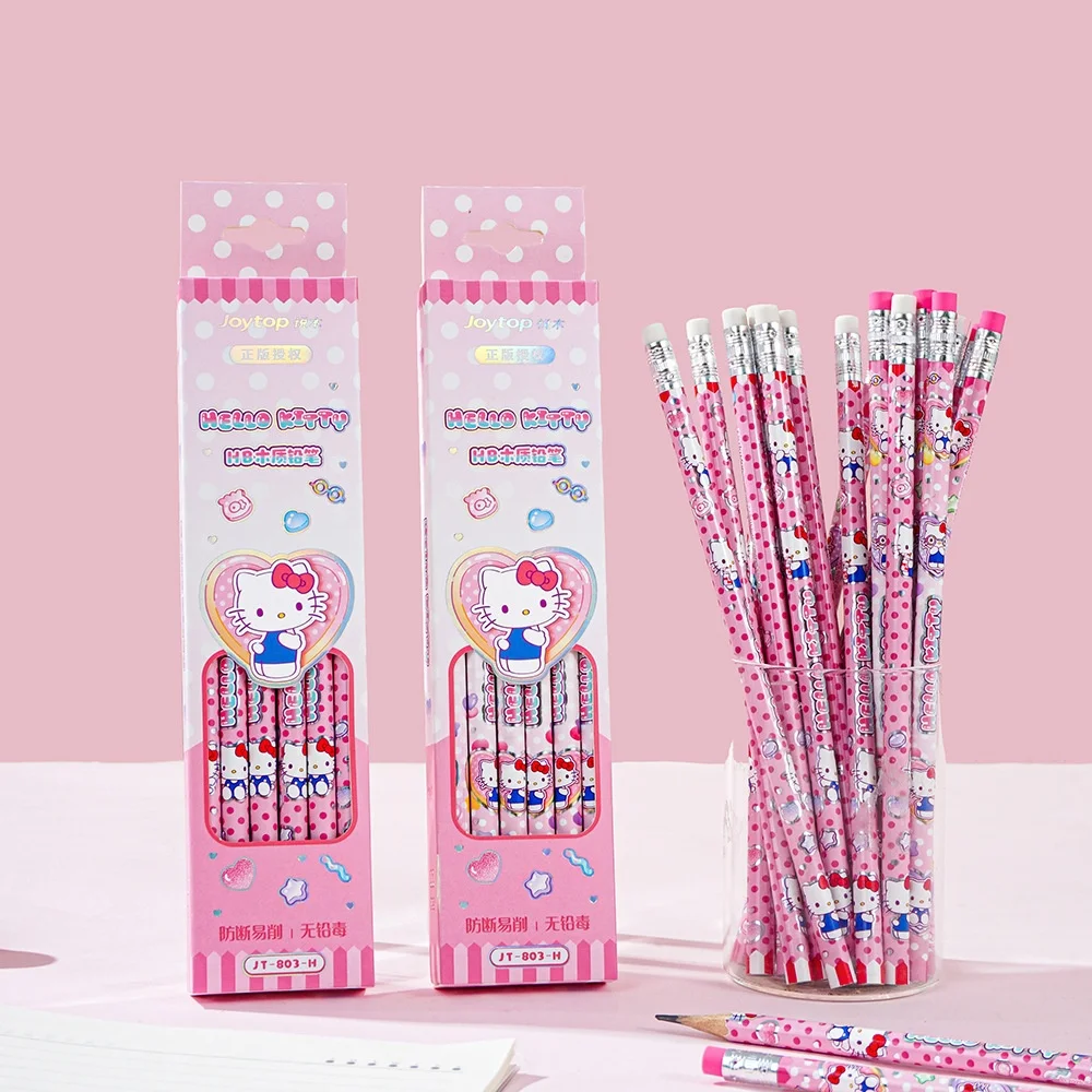 12Pcs Genuine Sanrio Hello Kitty HB Pencil Cartoon Kt Cat Student Drawing Pencils School Stationery Rewards Friend Birthday Gift