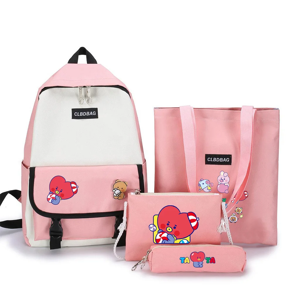 BT21 Jelly Candy 4-częściowy plecak Cartoon Casual Bubble Flat Seat Kolorowy plecak Sprzęt podróżny i turystyczny