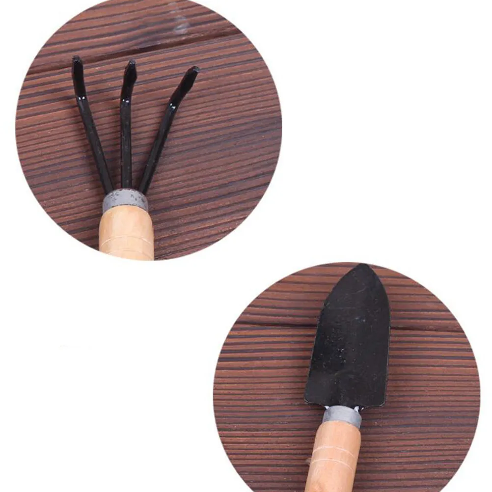 6Pcs Gardening Tool Set Mini Wooden Handle Polished Portable Rake Spade Shovel for Small Gardens Indoor Plants Excavation