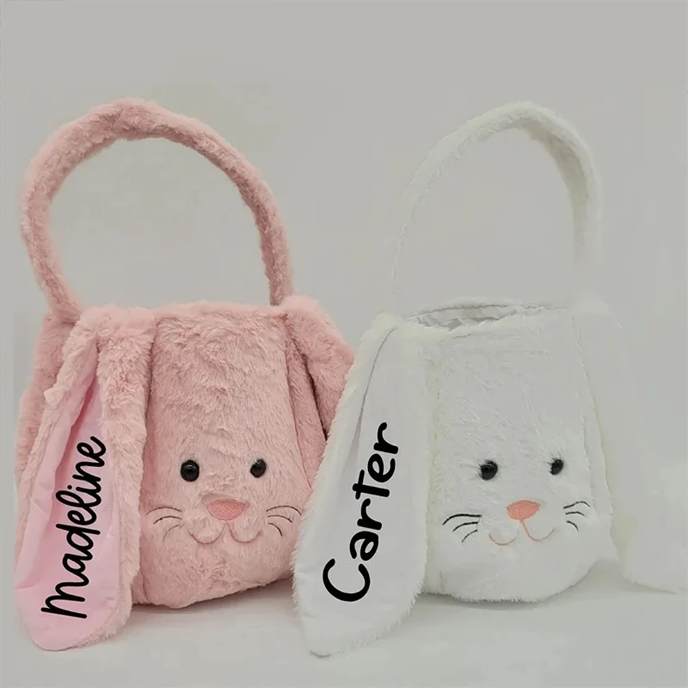 

Personalized Embroidered Easter Decorative Tote Basket, Customized Plush Basket, Hand-Held Candy Gift Bag With Name