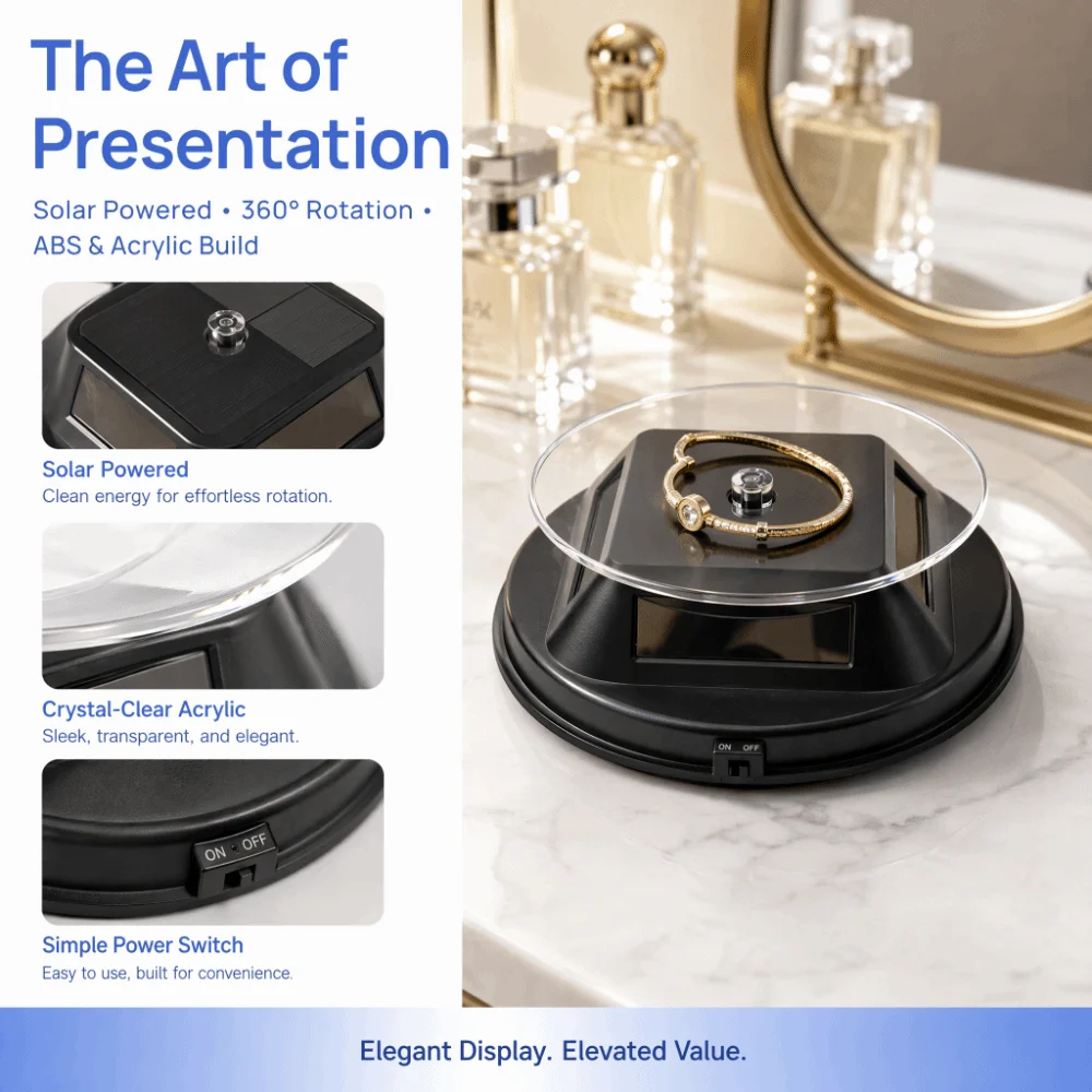 Turntable Designed Solar Jewelry Display Stand Displaying Watches Phone Stand Rotating Table Solar Power Bracelet Necklace