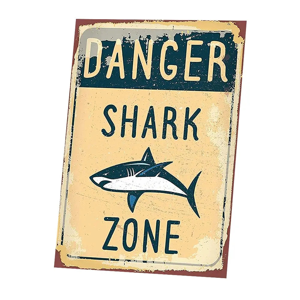 Danger Shark Zone Danger Metal Sign Home Pub Wall Decor 8X12