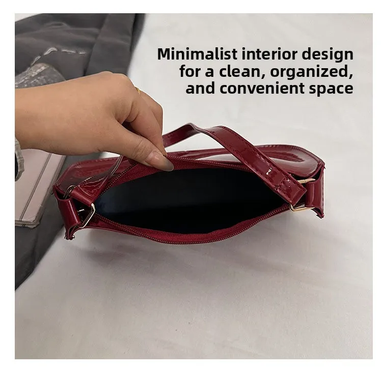 Glänzende Lackleder-Unterarmtasche Einfarbige Damen-Mini-Handtasche Modische Casual Schultertasche Tägliche Dating-Handtasche – Detail 8