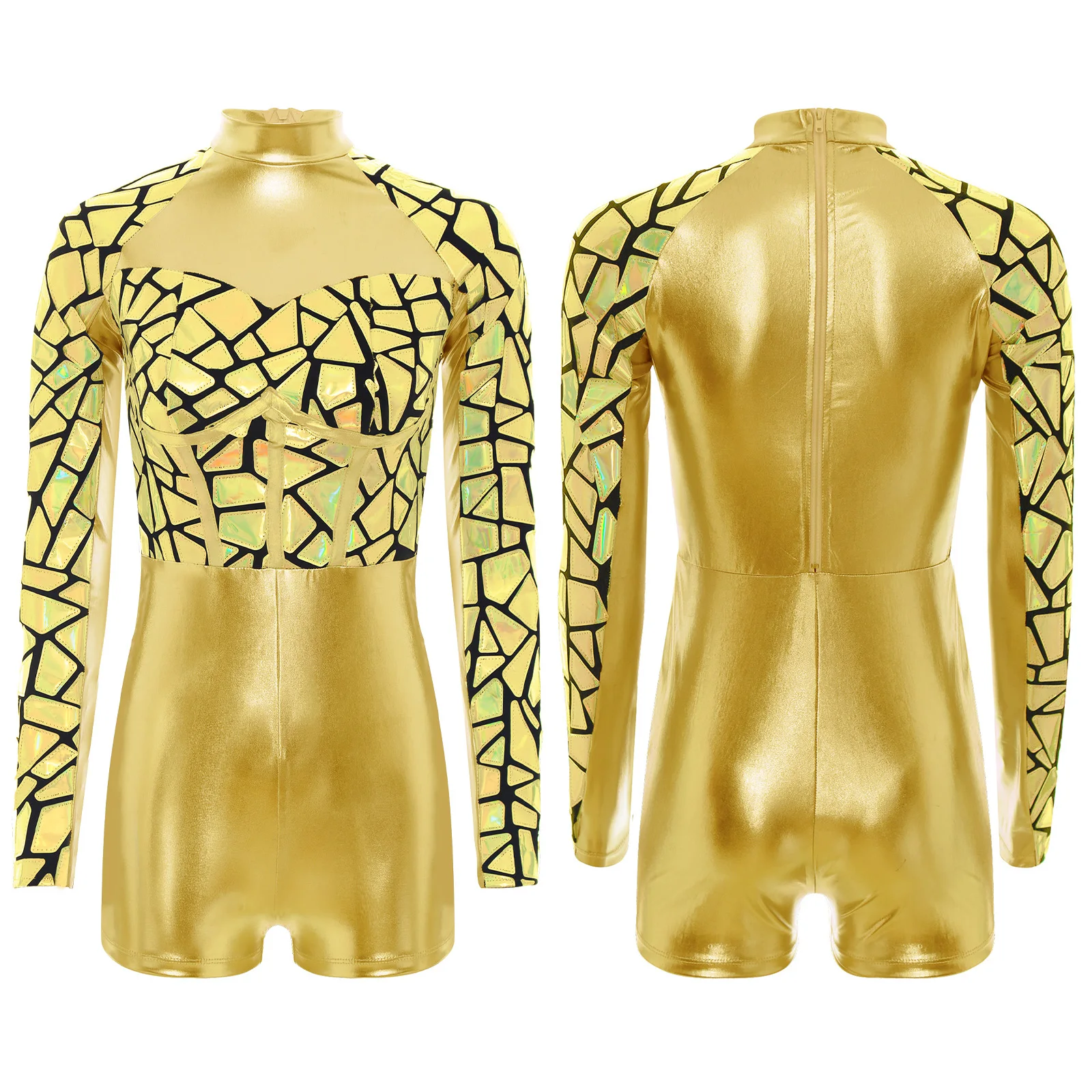 Mono de Cosplay de astronauta alienígena y galaxia para Halloween, moda femenina, manga larga, decoración de espejo metálico, mono de baile para fiesta y Club