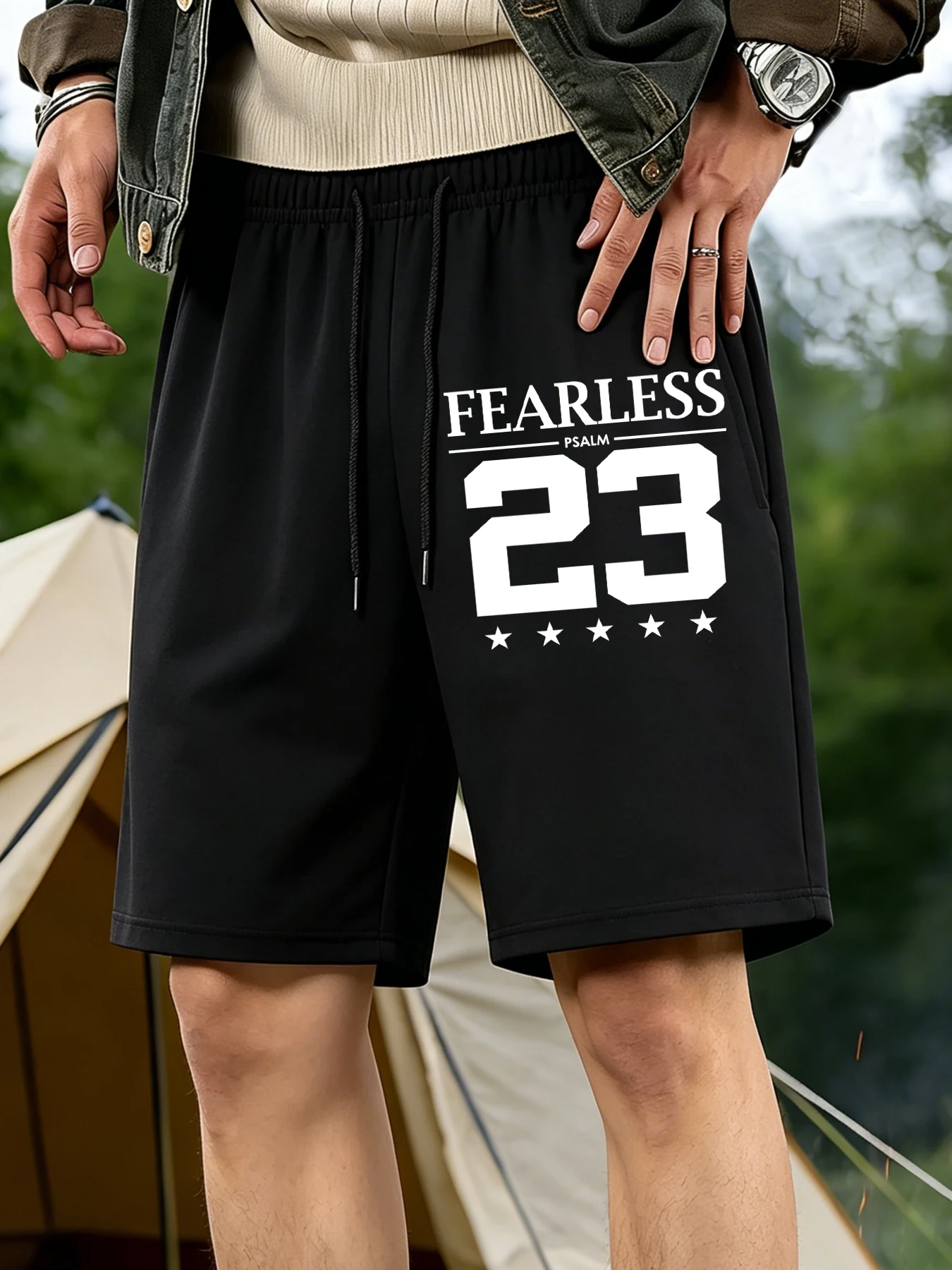 Shorts de sport respirants pour homme, motif Psaume 23, décontractés, avec poches, noirs, pour l'été et le fitness