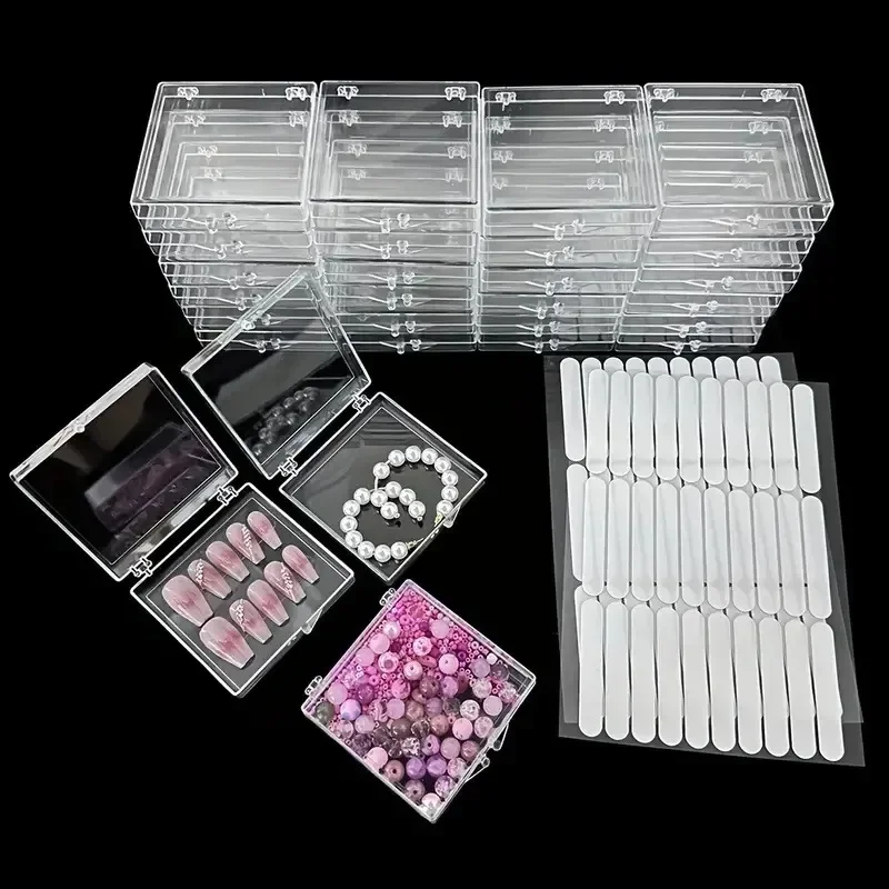 10Pcs/Set Acrylic Press-on Nail Storage Display Case with Double-sided Adhesive Tape 7*7cm Nail Art Display Packaging Box Tools