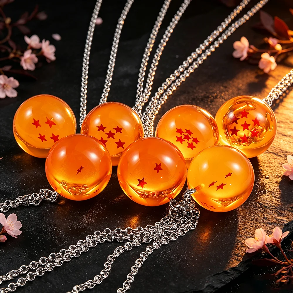 Anime Dragon Ball Z Necklace, 1-7 Stars Orange Resin Spherical Pendant with Silver Chain, Cosplay Jewelry Gift for Fans