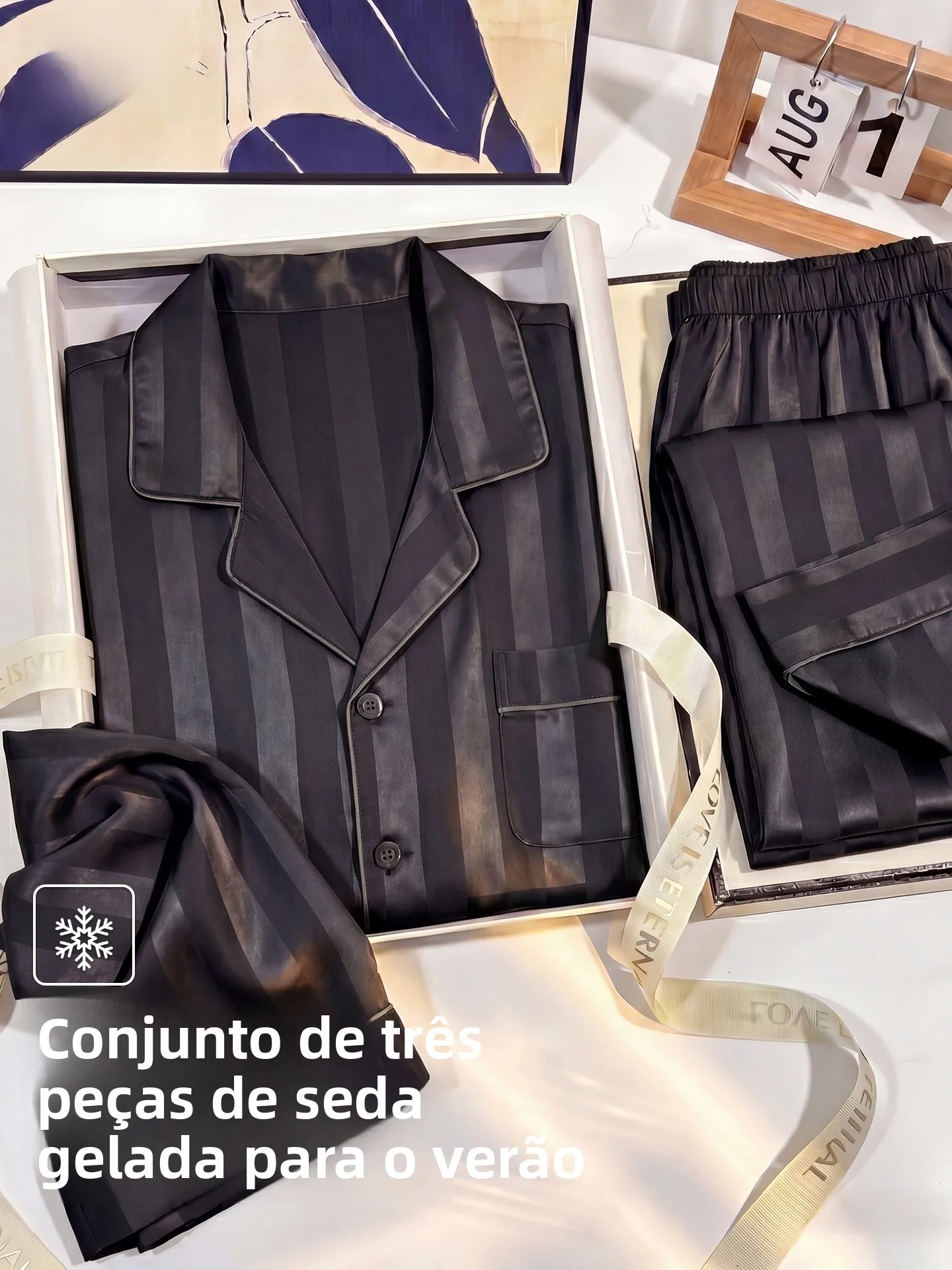 men's-summer-sleepwear-ice-silk-short-sleeve-shorts-pants-three-piece-set-real-silk-boyfriend-dad-gift-box-set-breathable-soft