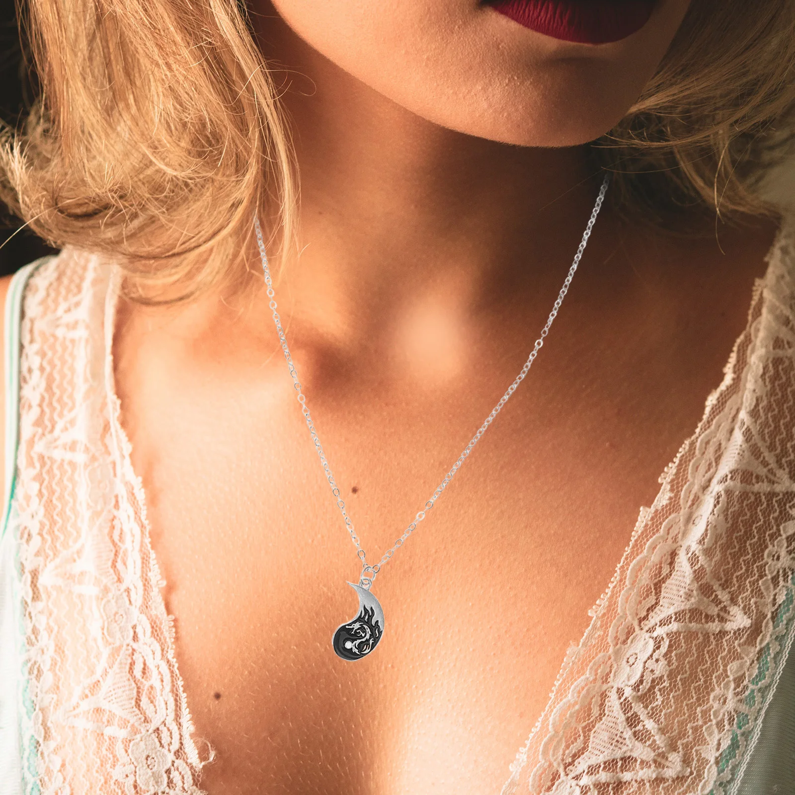 1 زوج التنين يين يانغ قلادة الفولاذ المقاوم للصدأ تاي تشي قلادة زوجين مطابقة هدية لصديقة عيد الحب الزفاف الصداقة #4