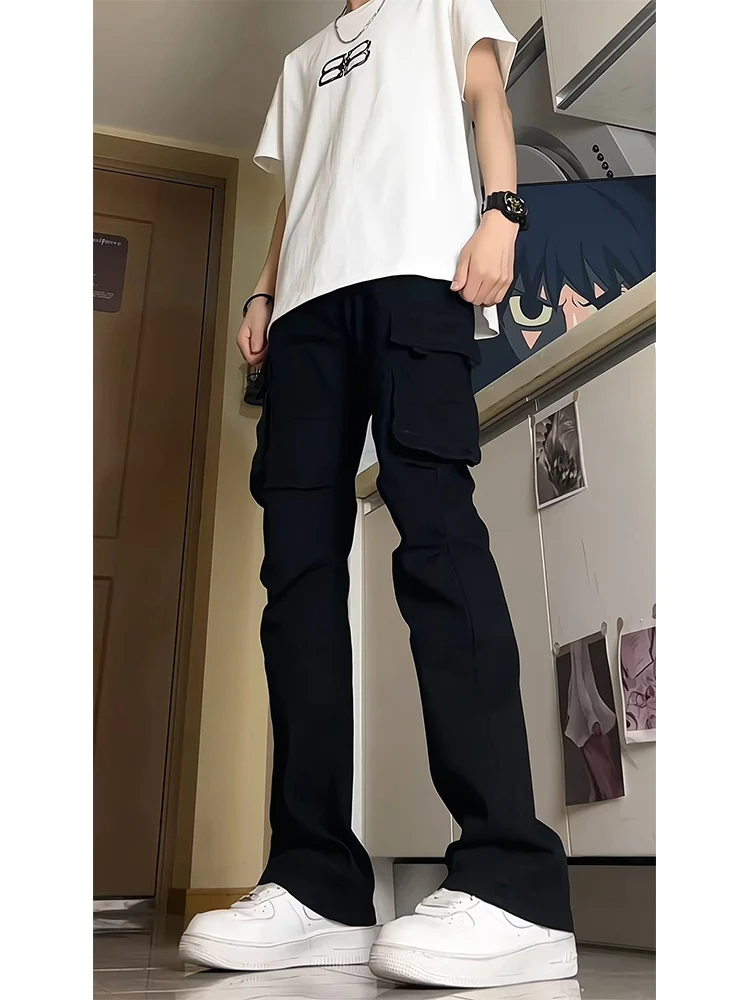 

Slim Fit Straight Leg Workwear Jeans Men's Sle Bla Elastic Waist High Street Trend Youthful Wear Resistant Long Trousers