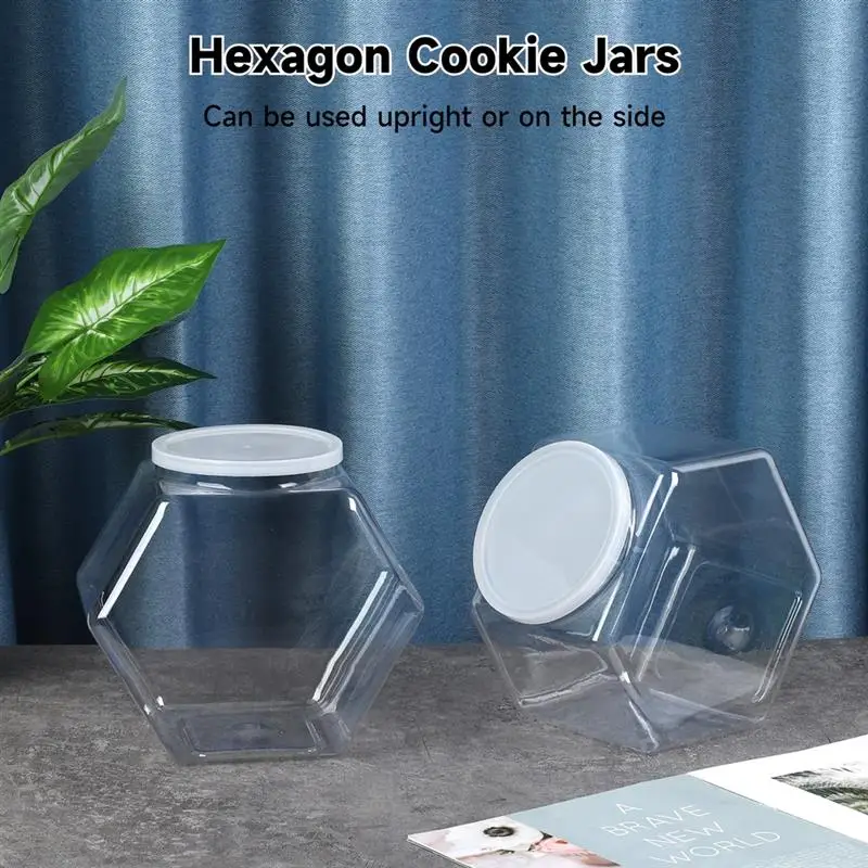 2 Packs 129oz Plastic Candy Jars Hexagon Cookie Jars Snap-On Lid Clear Candy Containers For Kitchen Counter Plastic Canisters