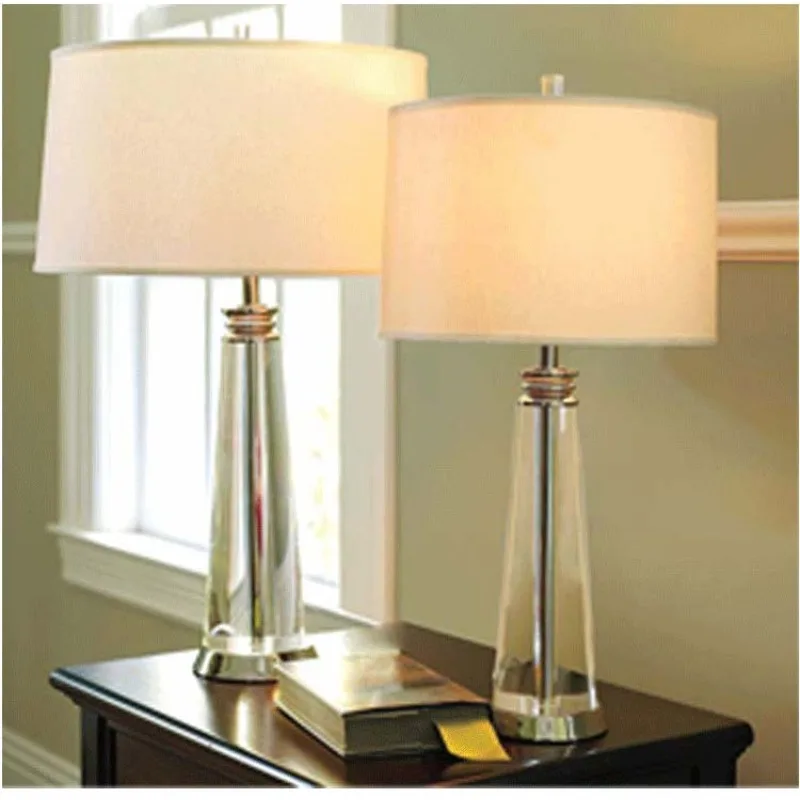 American Luxury Crystal Floor Lamps Minimalist Fabric Lampshade Living Room Bedroom Bedside Study