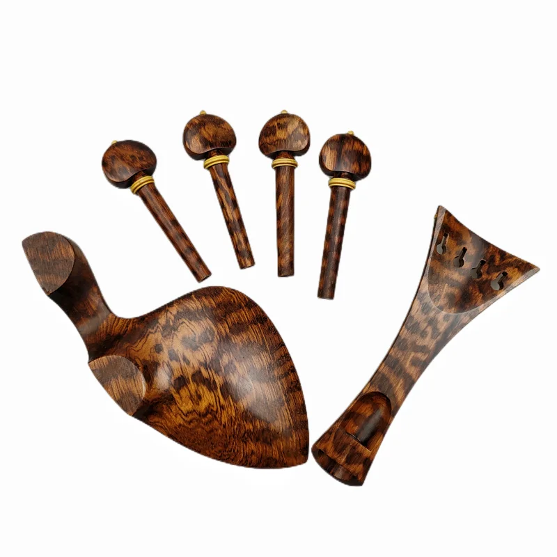 Best Snakewood Violin Viola Accessories Set Parts Kits,4/4 Letterwood Violin Fittings Tailpiece Chinrest Pegs Endpin