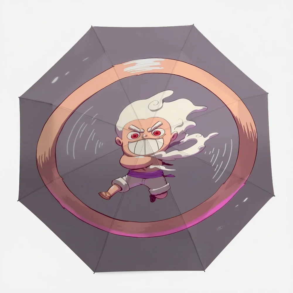 

One Piece Chibi Monkey D. Luffy Gear 5 Nika Form Red Eyes White Hair Purple Ring Attack Anime Art Automatic Folding Umbrella Win