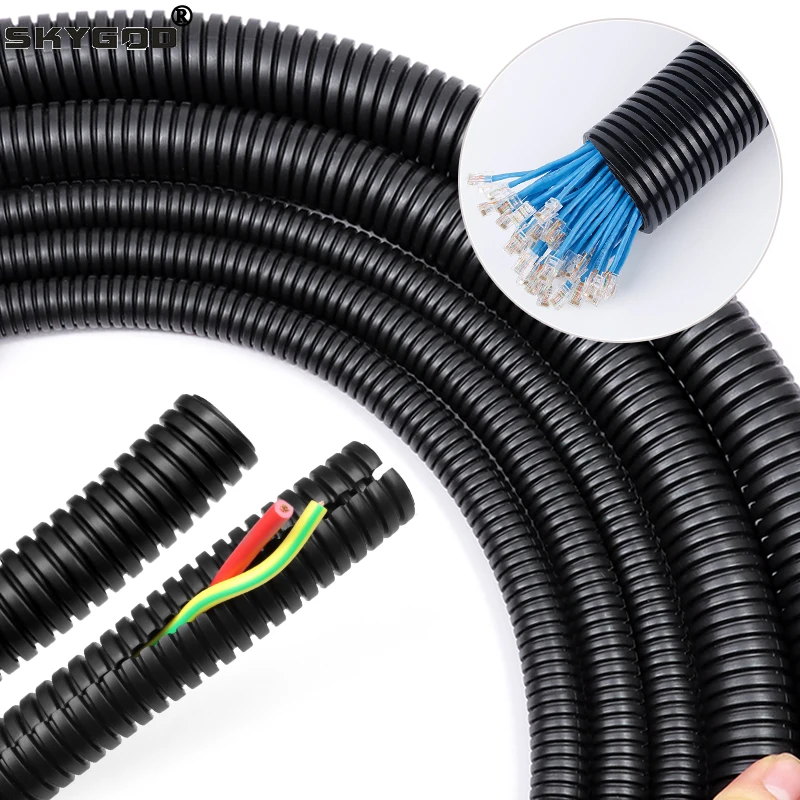 1~10m PP Insulated Corrugated Tube Black AD 7.5mm ~ 34.5mm Plastic Pipe Motor Electrical Harness  Wire Line Protection Sleeve