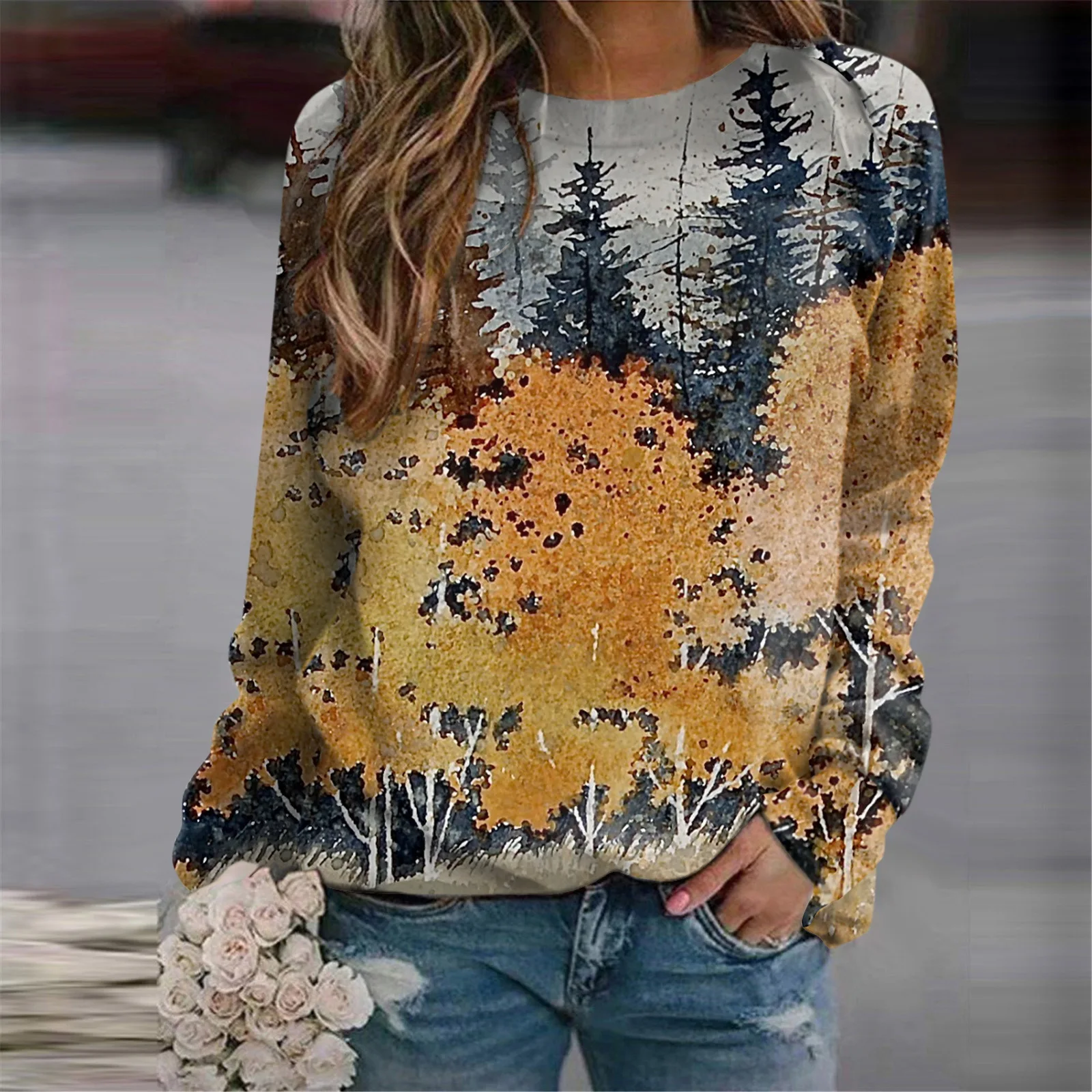 Forest Trees 3D Print Sweatshirts Summer Women's Casual Raglan Long Sleeves Hoodies Y2k Pullovers Harajuku Tops Female Clothing