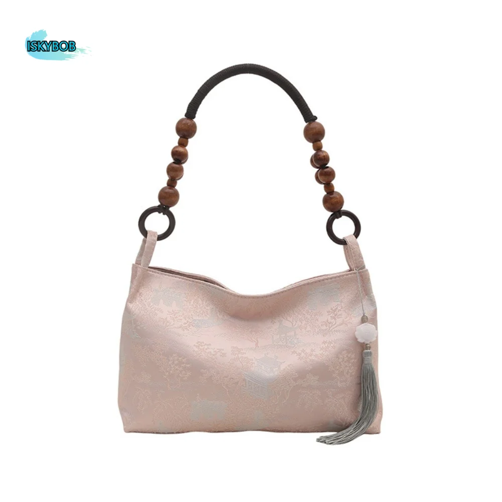 

Retro Cloth Chinese Style Handbag Hanheld Large Capacity Pea Purses Square Single Shoulder Cheongsam Bag Shopping