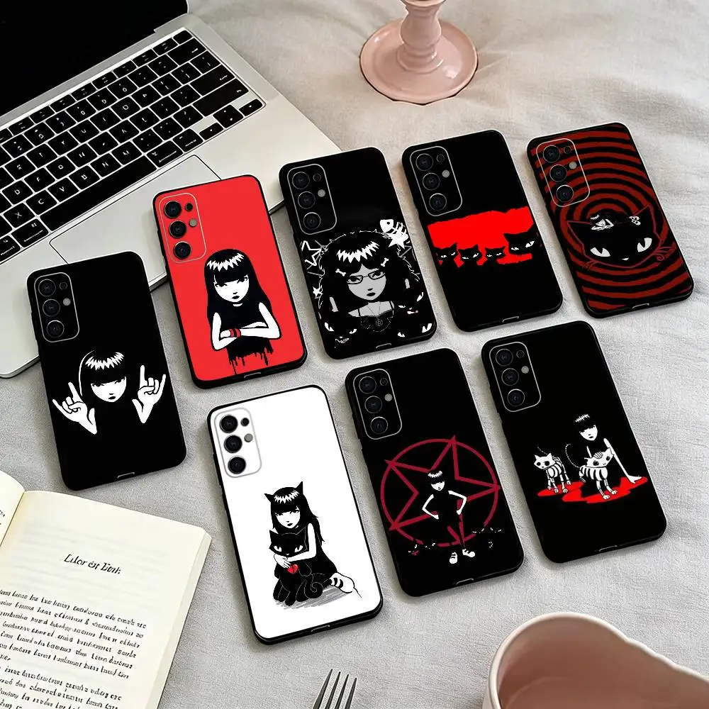 E-Emily the Strange Brooch Phone Case For Samsung S25,S24,S21,S22,S23,S30,Ultra,S20,Plus,Fe,Soft Silicone Black Cover