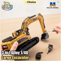 HUINA 1910 1/40 Large Metal Alloy Excavator Truck Car Model Toy 3 IN 1 Construction Cars Engineering Vehicle Gifts for Kids Boys
