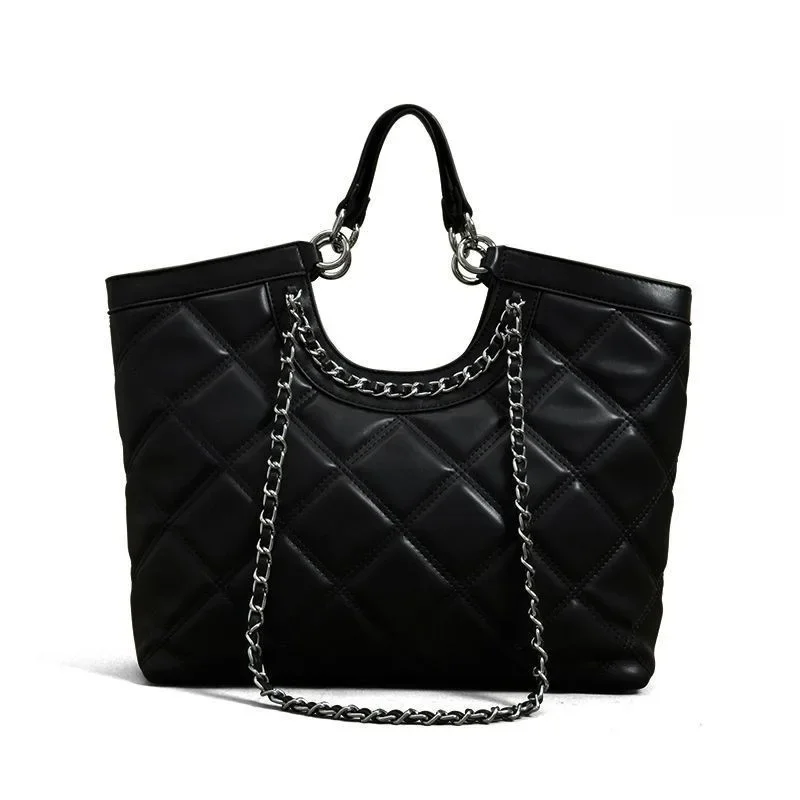 

Xiaoxiangfeng rhombus chain tote bag lazy wind large capacity portable women's bag 2025 new fashion shoulder bag women