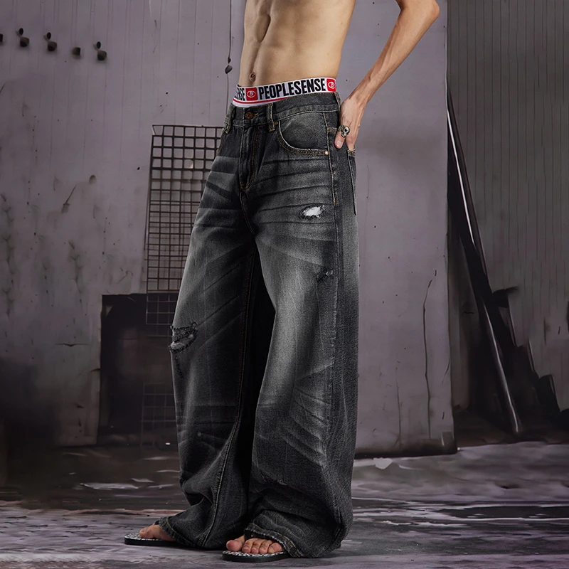 LUZHEN 2026 New Trendy Original Broken Hole Design Loose Bending Knife Legs Jeans Men Handsome Vintage Street Denim Pants JY8739