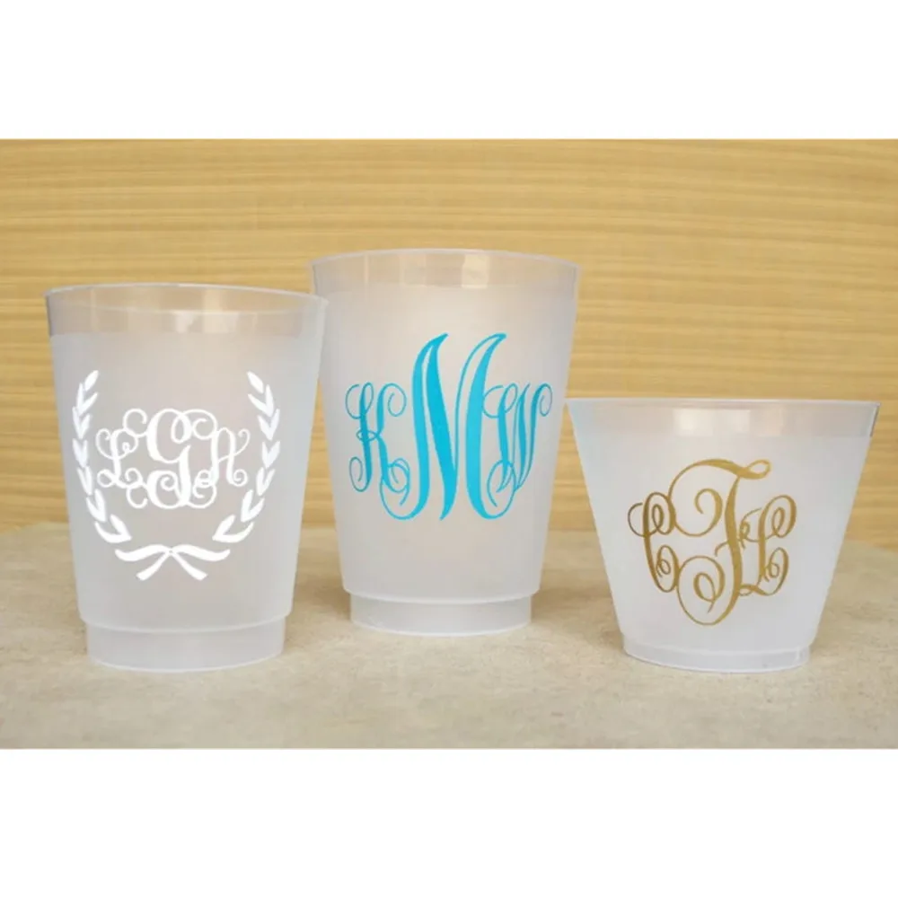 

Monogrammed Frost Flex Party Cups, Shatterproof Bright Monogram Event Cup, Frosted Plastic Party Favor Cup, Custom, Personalized