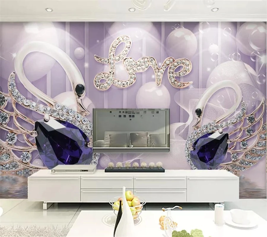 Custom Photo LOVE Swan jewelry background Home decorative wallpapers 8D mural Living room TV background bedroom restaurant Hotel