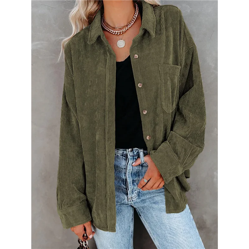 

AOAO-Женские вельветовые рубашки на пуговицах, большие блузки с длинными рукавами для бойфренда, топы