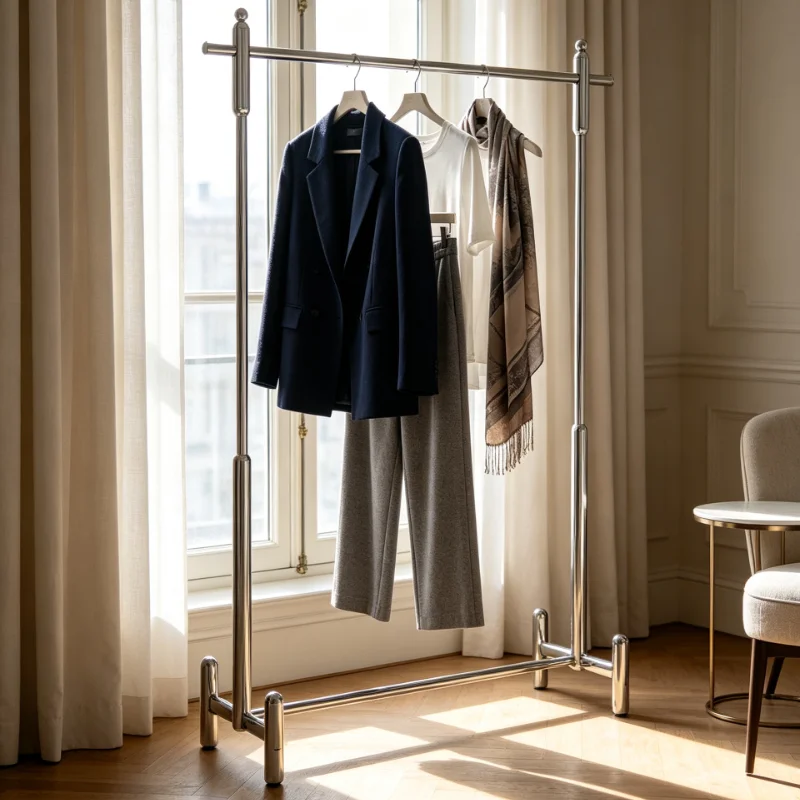 Modern Minimalist Retail Clothing Rack Stand Stainless Steel Display Fixture Luxury Boutique Shop Hanger For Skirts Trousers