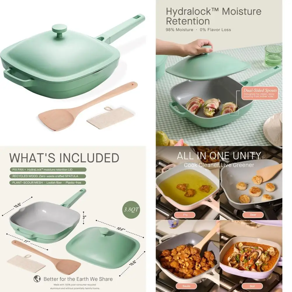 

Керамическая сковорода 10,5 дюймов с антипригарным покрытием и крышкой, сковорода для глубокого соте из литого алюминия емкостью 3,8 литра, безопасная посуда из Ti-керамики, деревянная ручка