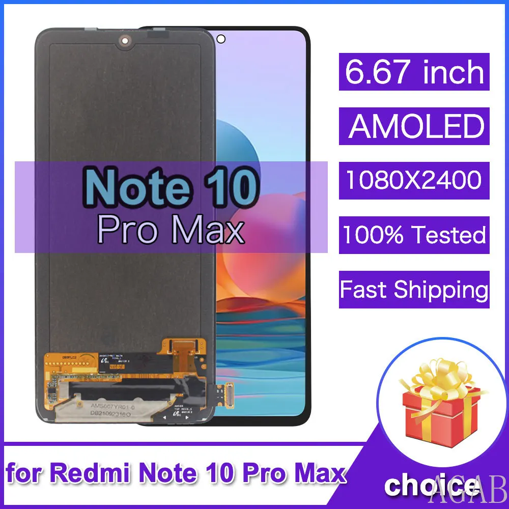 High Quality LCD for Redmi Note 10 Pro Max LCD Display Touch Screen Digitizer for Redmi Note 10 Pro Max M2101K6I LCD With Frame