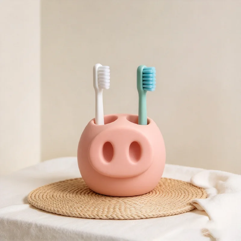 Cute Pig Nose Multi Purpose Holder 3D Printed Dual Hole Storage Cup Bathroom Toothbrush Organizer Desk Pen Container Table Decor