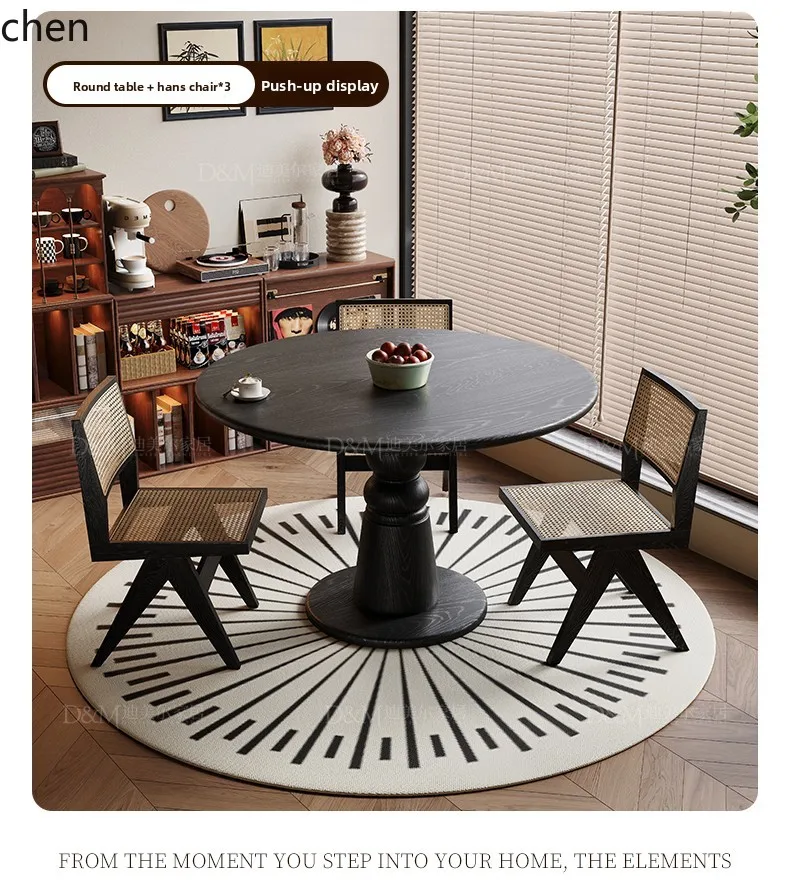

QZT Solid Wood Dining Table White Wax Wood Round Table Home Balcony Negotiation Table