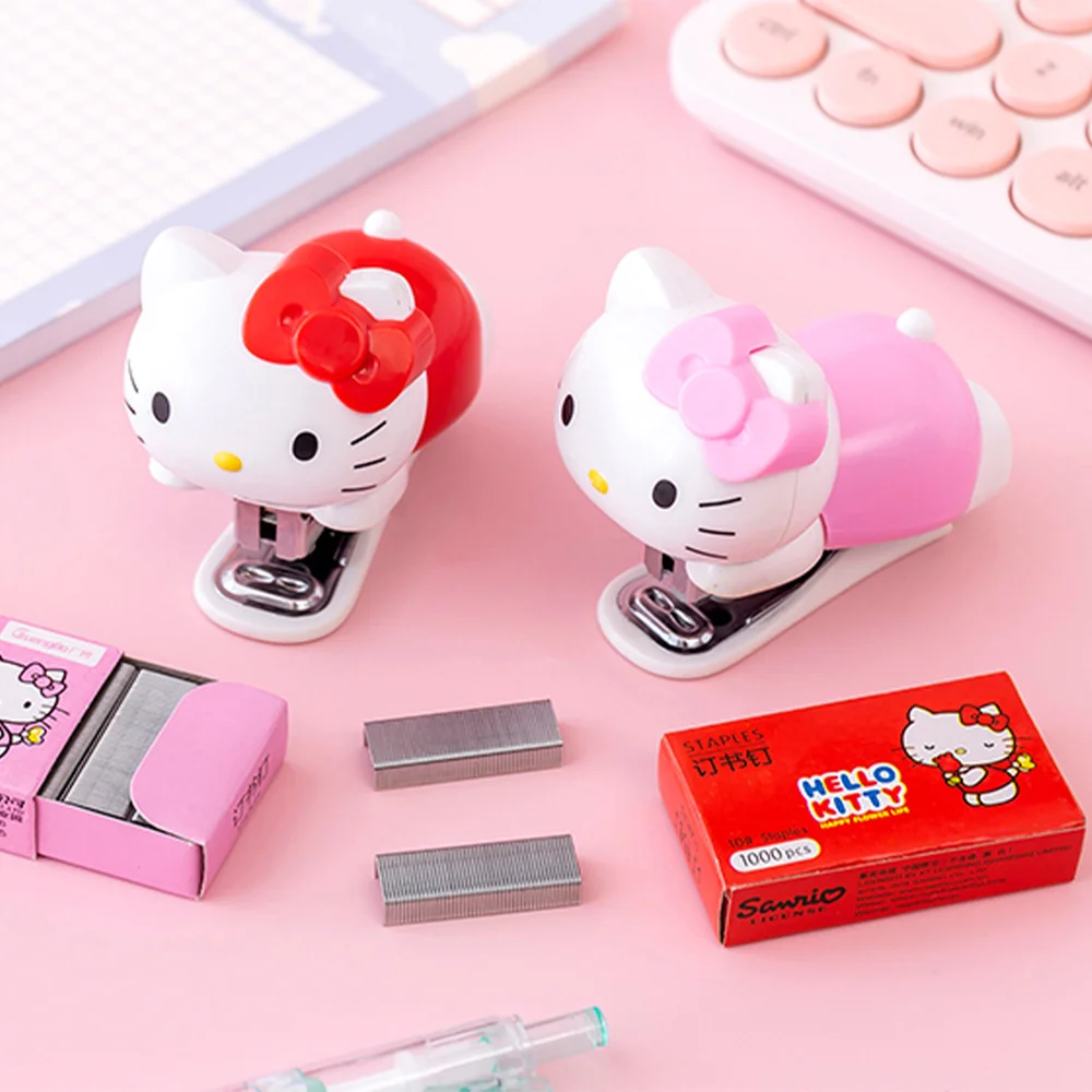 

Мини-степлер Sanrio Hello Kitty с героями мультфильмов KT Cat, портативная машина для переплета бумаги, канцелярские принадлежности, школьные канцелярские принадлежности, подарки для девочек