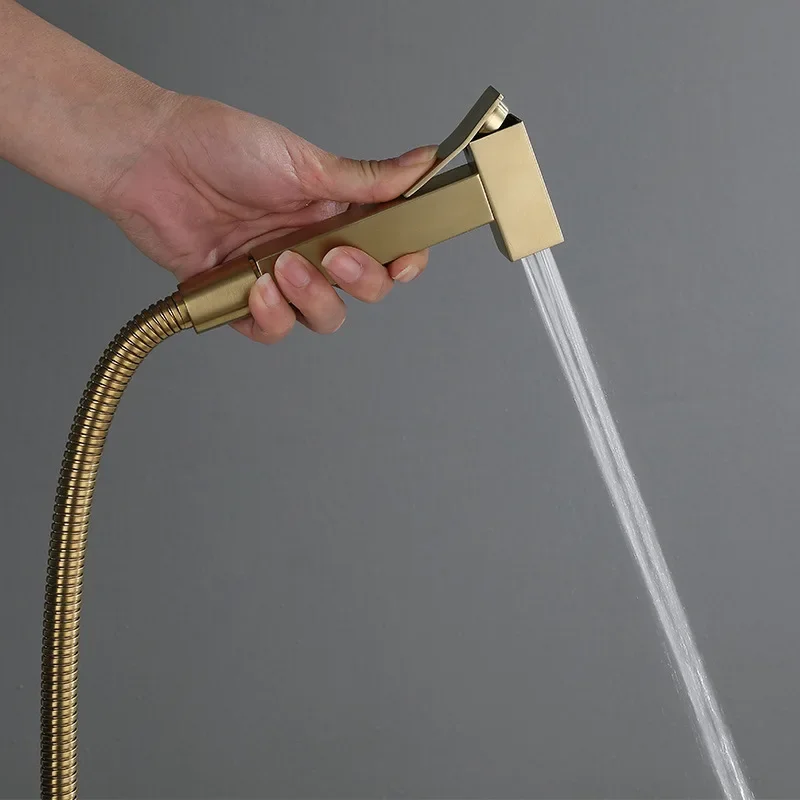 

MTTUZK Brushed Gold Bidets Bathroom Hand Shower Bidet Toilet Sprayer Hygienic Shower Bidet Tap Wall Mount Square Bidet Faucet
