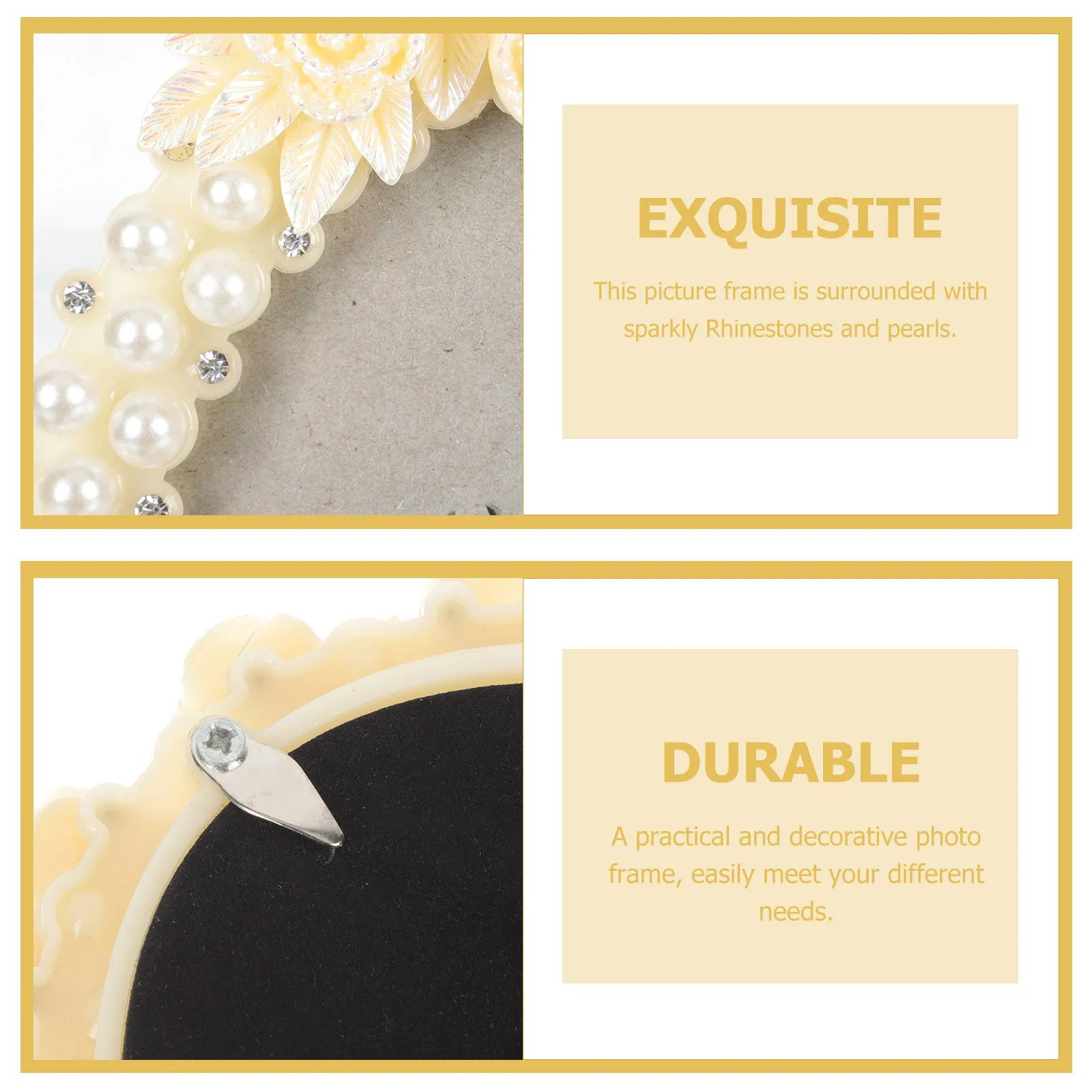 

Vintage Oval Photo Frame Resin Pearl Rhinestone Decorative Display for Home Office Tabletop Decor Photo Frame with Pearl