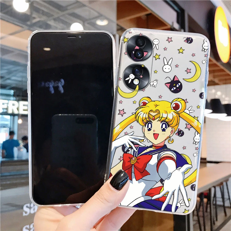 Caixa de telefone de silicone transparente, marinheiros, lua, coelho, gato, bonito, para honra 70, 50, x7, x7a, 20, huawei nova 5t, anime