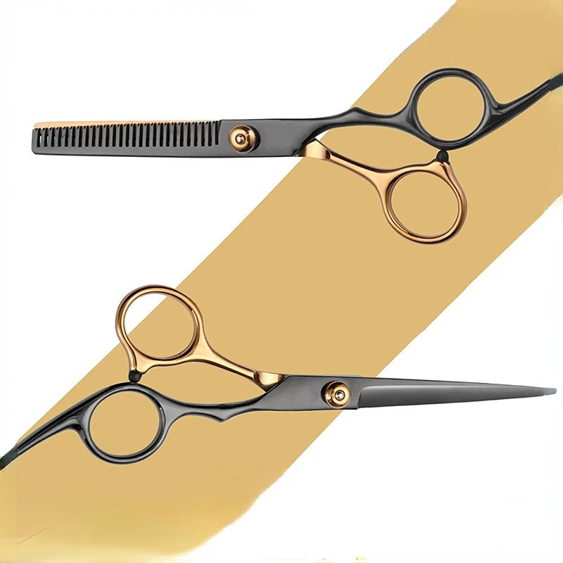 6 Inches Black-gold Barber Scissors Household Scissors Flat Shears Fine-toothed Shears Barber Accessories