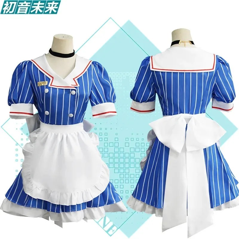 

Костюмы для косплея Mesmerizer Miku, полосатая шляпа горничной, фартук, полный комплект, праздничная вечеринка, аниме, карнавальное платье, женская униформа, 8 s, 6