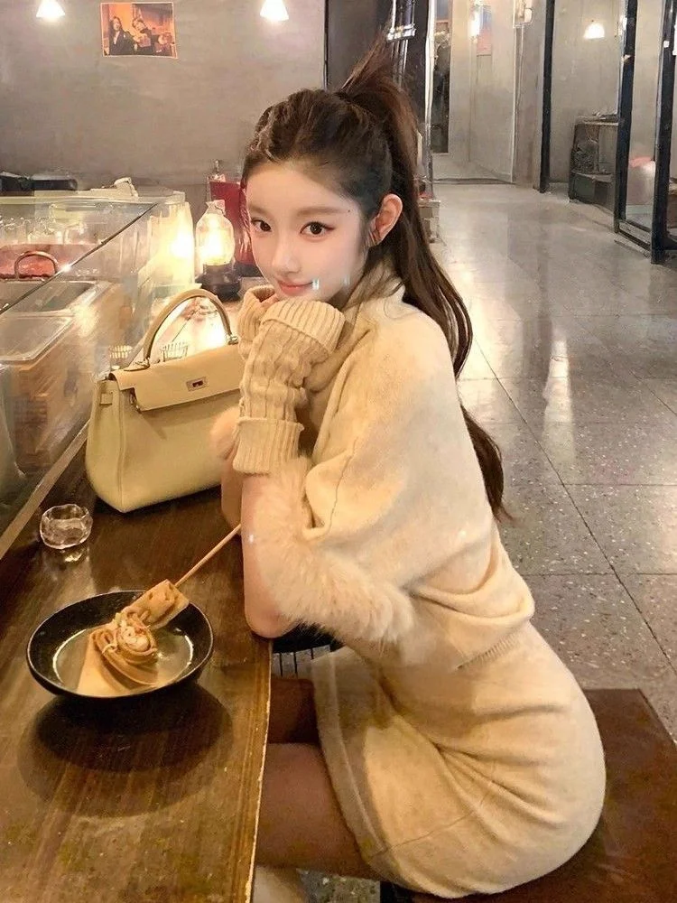 

Knee Length Pullover Patchwork Sweaters Jumpers Women Cozy Boat-Neck Holidays Ins Kawaii Rhinestones Tube Desire Lightweight New